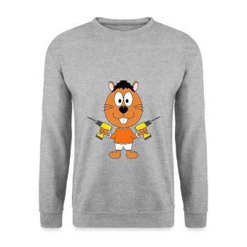 BIBER - HANDWERKER - HEIMWERKER - BOHRER - TIER - Unisex Pullover - Weißgrau meliert - Vorne - Alina (178cm) & Michal (187cm)