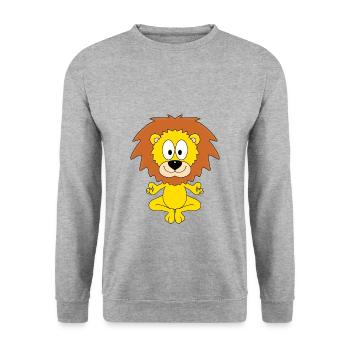 YOGA - PILATES - LÖWE - TIER - TIERISCH - FUN - Unisex Pullover - Weißgrau meliert - Vorne - Alina (178cm) & Michal (187cm)