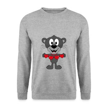PANTHER - LIEBE - LOVE - HERZEN - TIERISCH - Unisex Pullover - Weißgrau meliert - Vorne - Alina (178cm) & Michal (187cm)