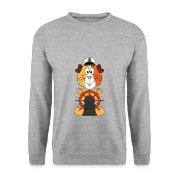 KAPITÄN - BOOT - SCHIFF - MEER - MEERSCHWEINCHEN - Unisex Pullover - Weißgrau meliert - Vorne - Alina (178cm) & Michal (187cm)