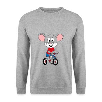 MAUS - FAHRRAD - TIER - KINDER - BABY - FUN - Unisex Pullover - Weißgrau meliert - Vorne - Alina (178cm) & Michal (187cm)