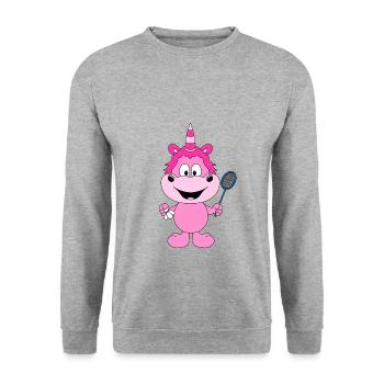 EINHORN - FEDERBALL - BADMINTON - SPORT - FUN - Unisex Pullover - Weißgrau meliert - Vorne - Alina (178cm) & Michal (187cm)