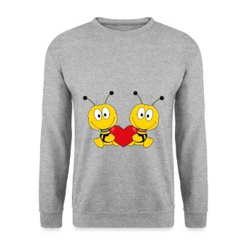 BIENEN - BINE - HERZ - LIEBE - VERLIEBT - TIERISCH - Unisex Pullover - Weißgrau meliert - Vorne - Alina (178cm) & Michal (187cm)