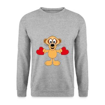ERDMÄNNCHEN - LIEBE - LOVE - TIER - KINDER - Unisex Pullover - Weißgrau meliert - Vorne - Alina (178cm) & Michal (187cm)