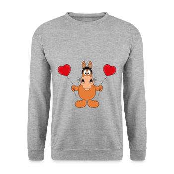 PFERD - LIEBE - REITEN - PONY - TIER - KINDER - Unisex Pullover - Weißgrau meliert - Vorne - Alina (178cm) & Michal (187cm)