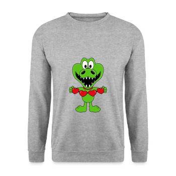 KROKODIL - LIEBE - LOVE - TIER - KINDER - BABY - Unisex Pullover - Weißgrau meliert - Vorne - Alina (178cm) & Michal (187cm)