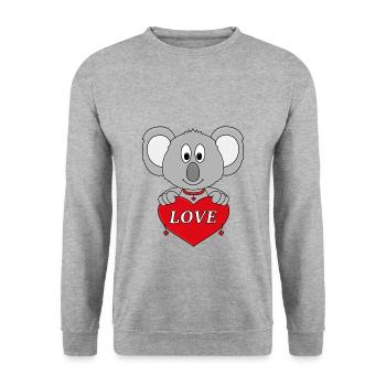 KOALA - BÄR - HERZ - LIEBE - LOVE - VERLIEBT - Unisex Pullover - Weißgrau meliert - Vorne - Alina (178cm) & Michal (187cm)
