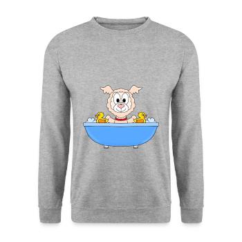 ALPAKA - LAMA - BADEWANNE - TIER - TIERISCH - Unisex Pullover - Weißgrau meliert - Vorne - Alina (178cm) & Michal (187cm)