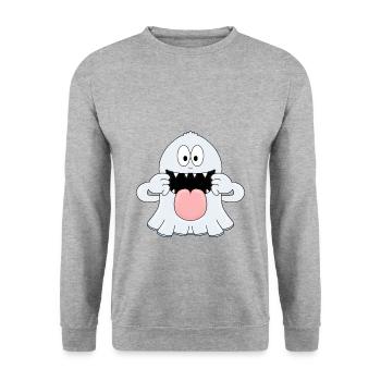 GESPENST - GEIST - KINDER - BABY - HALLOWEEN - Unisex Pullover - Weißgrau meliert - Vorne - Alina (178cm) & Michal (187cm)