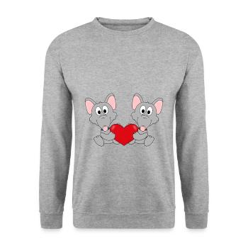 RATTEN - LIEBE - LOVE - TIER - TIERISCH - VERLIEBT - Unisex Pullover - Weißgrau meliert - Vorne - Alina (178cm) & Michal (187cm)