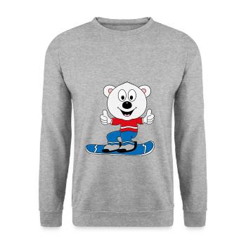 SNOWBOARD - EISBÄR - WINTERSPORT - TIER - Unisex Pullover - Weißgrau meliert - Vorne - Alina (178cm) & Michal (187cm)