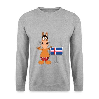PFERD - ISLANDPFERD - ISLAND - SHAKA - ISLÄNDER - Unisex Pullover - Weißgrau meliert - Vorne - Alina (178cm) & Michal (187cm)