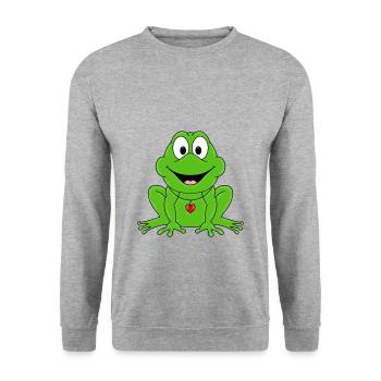 FROSCH - TIER - KINDER - BABY - LIEBE - Unisex Pullover - Weißgrau meliert - Vorne - Alina (178cm) & Michal (187cm)