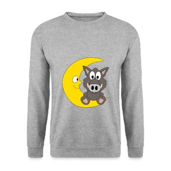 WILDSCHWEIN - MOND - TIER - KINDER - BABY - Unisex Pullover - Weißgrau meliert - Vorne - Alina (178cm) & Michal (187cm)