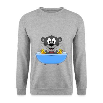 PANTHER - BADEWANNE - TIER - TIERISCH - KINDER - Unisex Pullover - Weißgrau meliert - Vorne - Alina (178cm) & Michal (187cm)