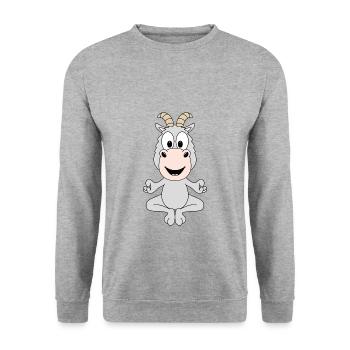 ZIEGE - YOGA - PILATES - TIER - TIERISCH - Unisex Pullover - Weißgrau meliert - Vorne - Alina (178cm) & Michal (187cm)