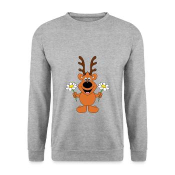 REH - BLUMEN - TIER - KINDER - BABY - LIEBE - Unisex Pullover - Weißgrau meliert - Vorne - Alina (178cm) & Michal (187cm)