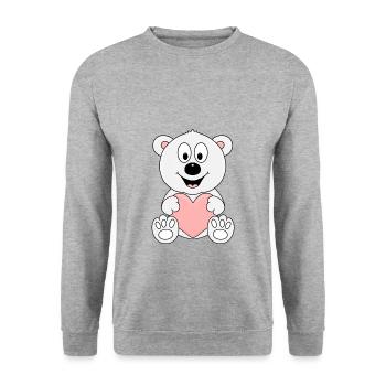 EISBÄR - HERZ - LIEBE - TIER - KINDER - BABY - Unisex Pullover - Weißgrau meliert - Vorne - Alina (178cm) & Michal (187cm)