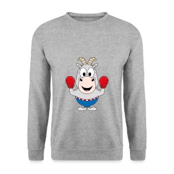 BOXER - ZIEGE - BOXEN - SPORT - TIERISCH - Unisex Pullover - Weißgrau meliert - Vorne - Alina (178cm) & Michal (187cm)