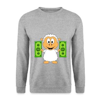 SCHAF - GELD - TIER - TIERISCH - Unisex Pullover - Weißgrau meliert - Vorne - Alina (178cm) & Michal (187cm)