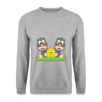 MAULWÜRFE - SOMMER - SONNE - SONNENSCHEIN - LIEBE - Unisex Pullover - Weißgrau meliert - Vorne - Alina (178cm) & Michal (187cm)
