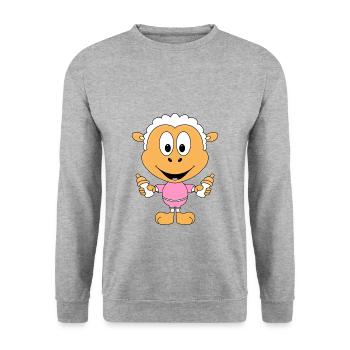 SCHAF - BABY - KINDER - FLÄSCHCHEN - MILCH - Unisex Pullover - Weißgrau meliert - Vorne - Alina (178cm) & Michal (187cm)