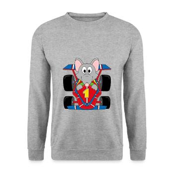 AUTO - RATTE - RENNAUTO - RENNFAHRER - TIERISCH - Unisex Pullover - Weißgrau meliert - Vorne - Alina (178cm) & Michal (187cm)
