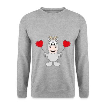 ZIEGE - LIEBE - LOVE - TIER - TIERISCH - KINDER - Unisex Pullover - Weißgrau meliert - Vorne - Alina (178cm) & Michal (187cm)