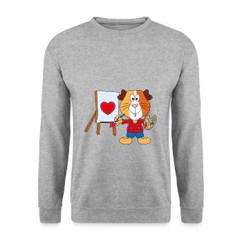 MEERSCHWEINCHEN - LIEBE - MALER - KÜNSTLER - KUNST - Unisex Pullover - Weißgrau meliert - Vorne - Alina (178cm) & Michal (187cm)