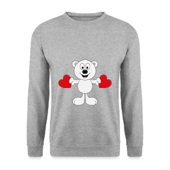 EISBÄR - LIEBE - LOVE - TIER - KINDER - BABY - Unisex Pullover - Weißgrau meliert - Vorne - Alina (178cm) & Michal (187cm)