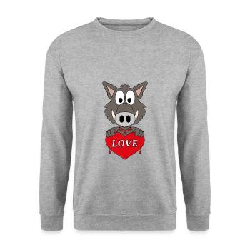 WILDSCHWEIN - TIER - LIEBE - LOVE - Unisex Pullover - Weißgrau meliert - Vorne - Alina (178cm) & Michal (187cm)