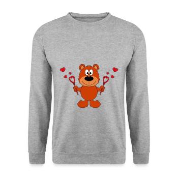 TEDDY - SEIFENBLASEN - HERZEN - LIEBE - LOVE - Unisex Pullover - Weißgrau meliert - Vorne - Alina (178cm) & Michal (187cm)