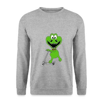 KROKODIL - ROLLER - TIER - TIERISCH - Unisex Pullover - Weißgrau meliert - Vorne - Alina (178cm) & Michal (187cm)
