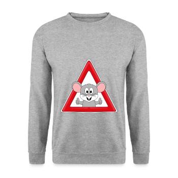 ACHTUNG MAUS - MÄUSE - NAGETIERE - TIERISCH - Unisex Pullover - Weißgrau meliert - Vorne - Alina (178cm) & Michal (187cm)