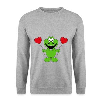 KROKODIL - LUFTBALLONS - LIEBE - LOVE - TIER - Unisex Pullover - Weißgrau meliert - Vorne - Alina (178cm) & Michal (187cm)