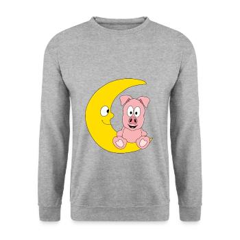 SCHWEIN - MOND - TIER - KINDER - BABY - Unisex Pullover - Weißgrau meliert - Vorne - Alina (178cm) & Michal (187cm)