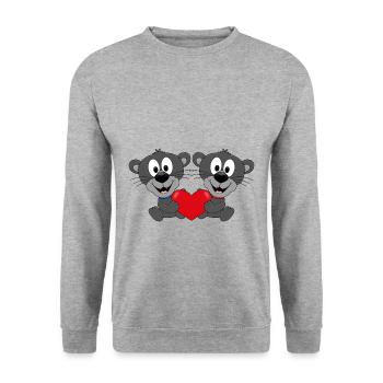 PANTHER - LIEBE - LOVE - TIERE - VERLIEBT - Unisex Pullover - Weißgrau meliert - Vorne - Alina (178cm) & Michal (187cm)