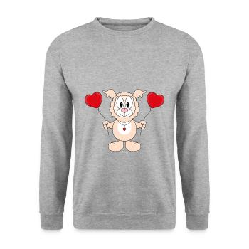 LUFTBALLONS - LIEBE - LAMA - ALPAKA - TIERISCH - Unisex Pullover - Weißgrau meliert - Vorne - Alina (178cm) & Michal (187cm)