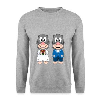 MAULWÜRFE - HOCHZEIT - BRAUT - BRÄUTIGAM - LIEBE - Unisex Pullover - Weißgrau meliert - Vorne - Alina (178cm) & Michal (187cm)