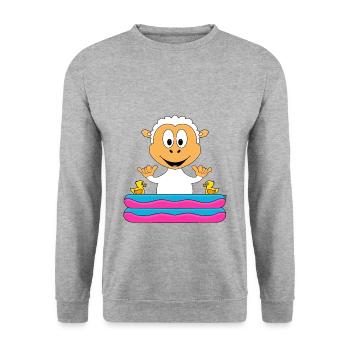 SCHAF - SHAKA - POOL - PLANSCHBECKEN - SOMMER - Unisex Pullover - Weißgrau meliert - Vorne - Alina (178cm) & Michal (187cm)