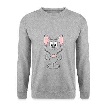 RATTE - LIKE - LIKEN - MÖGEN - DAUMEN HOCH - TIER - Unisex Pullover - Weißgrau meliert - Vorne - Alina (178cm) & Michal (187cm)