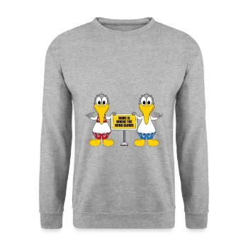 MÖWEN - HOME IS WHERE THE WIND BLOWS - MEER - SEE - Unisex Pullover - Weißgrau meliert - Vorne - Alina (178cm) & Michal (187cm)