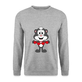 STINKTIER - LIEBE - HERZEN - VERLIEBT - TIERISCH - Unisex Pullover - Weißgrau meliert - Vorne - Alina (178cm) & Michal (187cm)