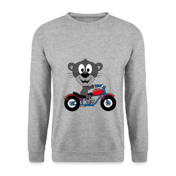 PANTHER - MOTORRAD - BIKER - TIERISCH - TIER - Unisex Pullover - Weißgrau meliert - Vorne - Alina (178cm) & Michal (187cm)