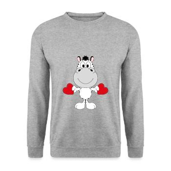 ZEBRA - LIEBE - LOVE - TIER - TIERISCH - VERLIEBT - Unisex Pullover - Weißgrau meliert - Vorne - Alina (178cm) & Michal (187cm)