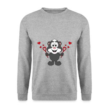 STINKTIER - SEIFENBLASEN - LIEBE - LOVE - TIERISCH - Unisex Pullover - Weißgrau meliert - Vorne - Alina (178cm) & Michal (187cm)