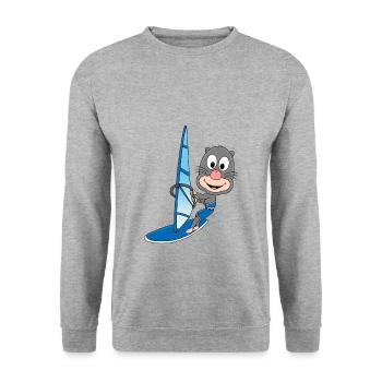 WINDSURFEN - MAULWURF - WINDSURFER - WASSERSPORT - Unisex Pullover - Weißgrau meliert - Vorne - Alina (178cm) & Michal (187cm)
