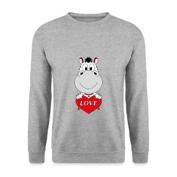 ZEBRA - LIEBE - LOVE - TIER - TIERISCH - VERLIEBT - Unisex Pullover - Weißgrau meliert - Vorne - Alina (178cm) & Michal (187cm)
