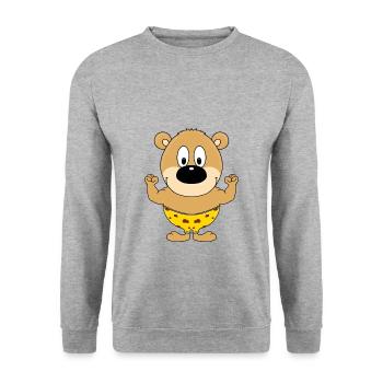 TEDDYBÄR - MUSKELN - FITNESS - BODYBUILDING - FIT - Unisex Pullover - Weißgrau meliert - Vorne - Alina (178cm) & Michal (187cm)