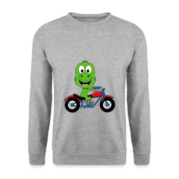 DINOSAURIER - MOTORRAD - BIKER - MOTORSPORT - Unisex Pullover - Weißgrau meliert - Vorne - Alina (178cm) & Michal (187cm)